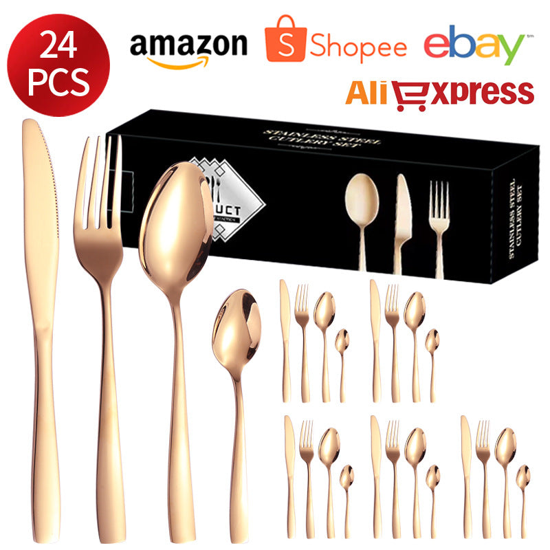 410Stainless Steel Tableware24Set of Hotel Western Dining Square Handle Steak Knife, Fork, Spoon, Tea Spoon - 图片 8