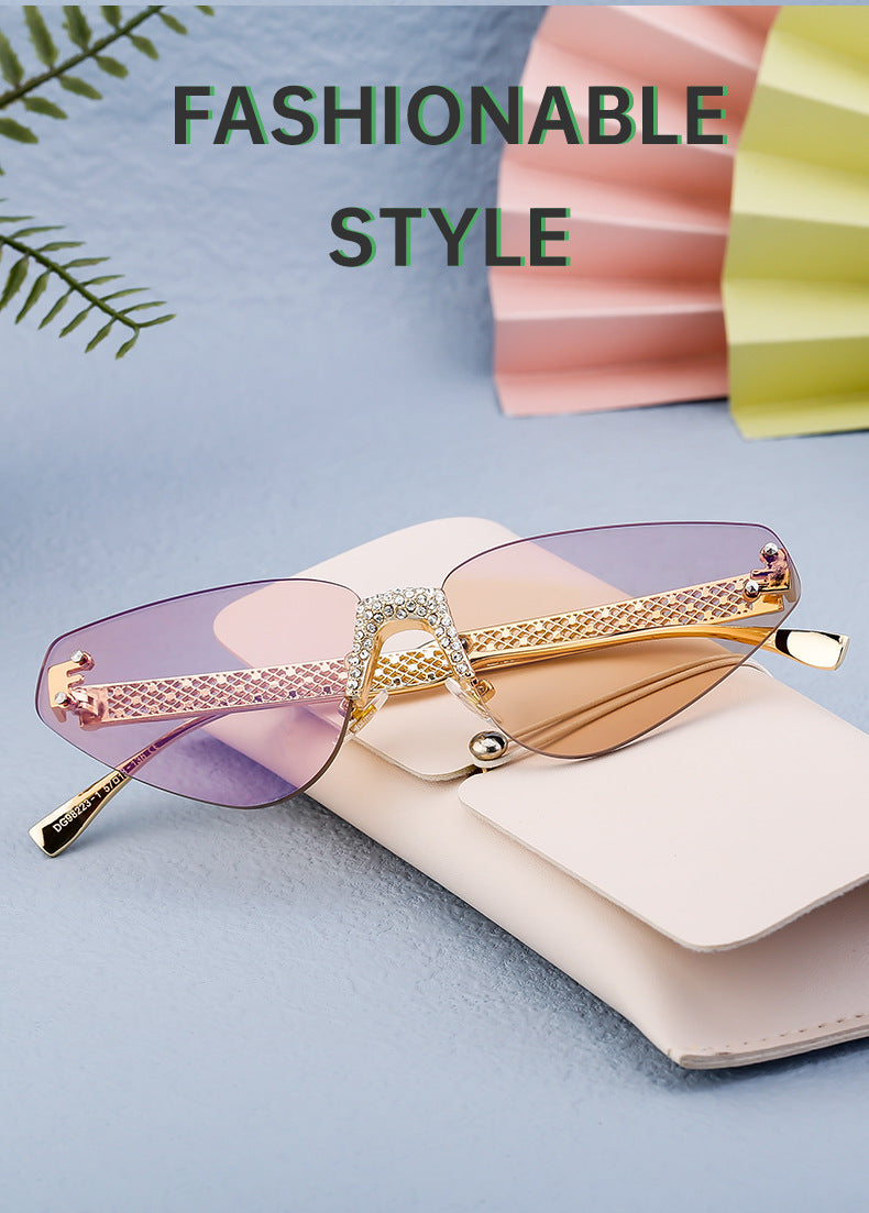 New European and American Fashion Frameless Sunglasses with Rhinestones for Women Outdoor Street Style Sunglasses Women Sun Protection Wholesale shades - 图片 13