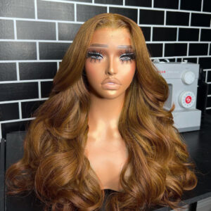 European and American Hot-Selling Golden Brown Synthetic Wig13*4 body wave front lace fiber hairpi