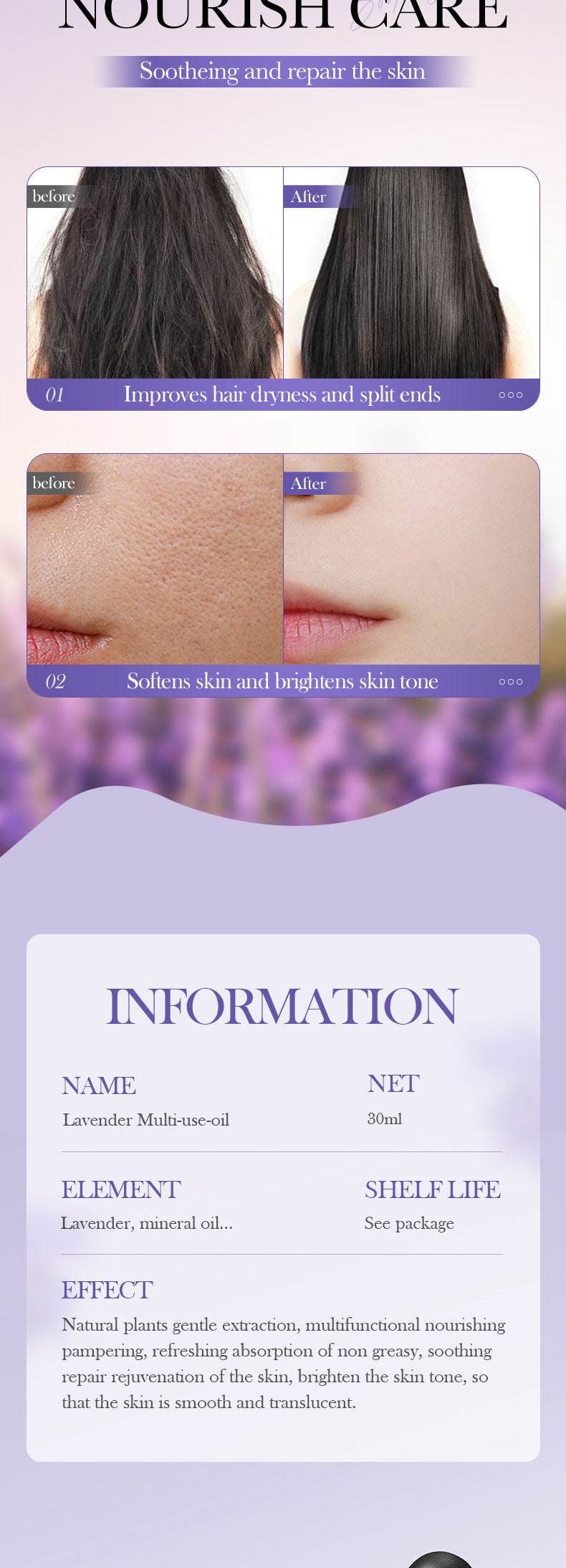 Cross-border Lavender Dried Flower Massage Oil30ml Moisturizing and rejuvenating skin body oil wholesale from foreign trade manufacturer - 图片 15