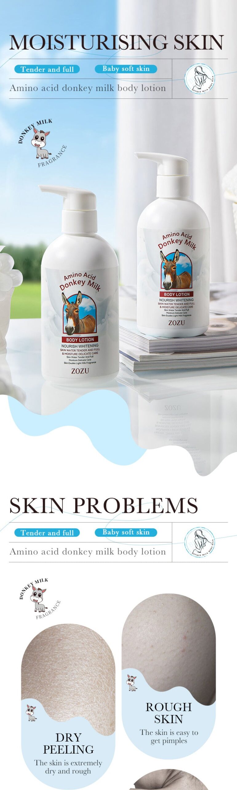Donkey Milk Body Lotion256gZOZU Amino Acid Moisturizing Refreshing Body Lotion Cross-Border Wholesale - 图片 6