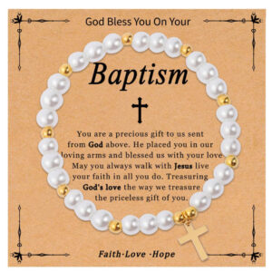 Imitation Pearl Holiday Bracelet Women's Gift Gold Bead Elastic Bracelet with Card Cross Easter Bracelet