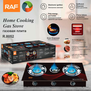 RAF Tabletop Flameout Protection Glass Rotating Fire Intense Gas Stove Three Burners Household Liquefied Gas Stove R.8052