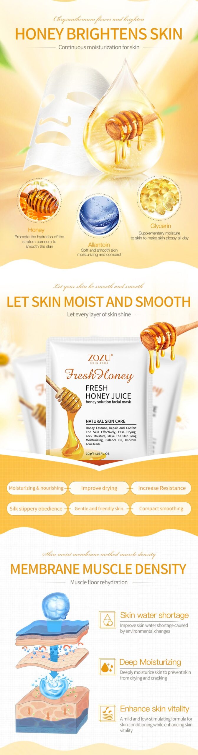 Honey Aloe Vera Mask ZOZU Hydrating Moisturizing Tablets Cross-border Foreign Trade Skincare Wholesale - 图片 7