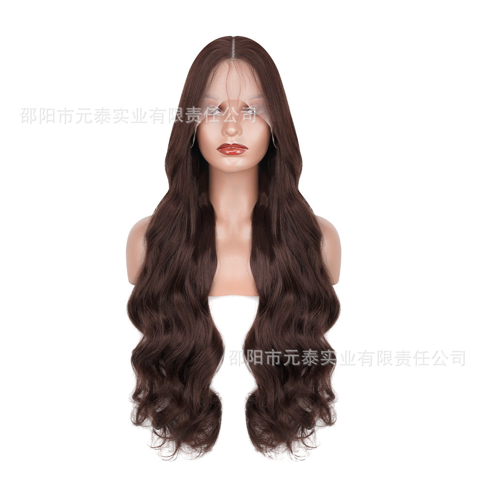 Cross-Border European and American Style Wig Middle Part Black Big Wave Long Curly Hair Synthetic High-Temperature Fiber Manufacturer European and American Style Long Curly Hair - 图片 6