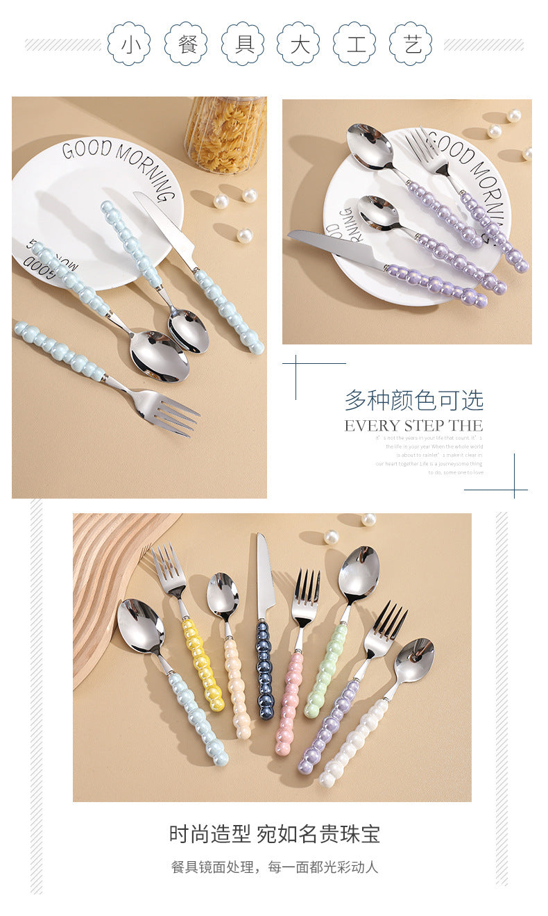 Pearl Ceramic Handle Knife European Style Set Light Luxury Nordic Style304Stainless Steel Western Cutlery Knife Fork Spoon INS - 图片 17