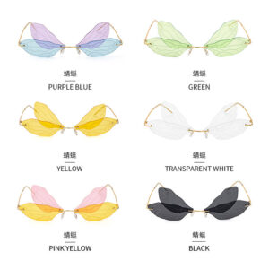 Dragonfly Sunglasses for Women, Stylish Wing Design, Fashionable Double Lens Party Dance Frameless Sunglasses