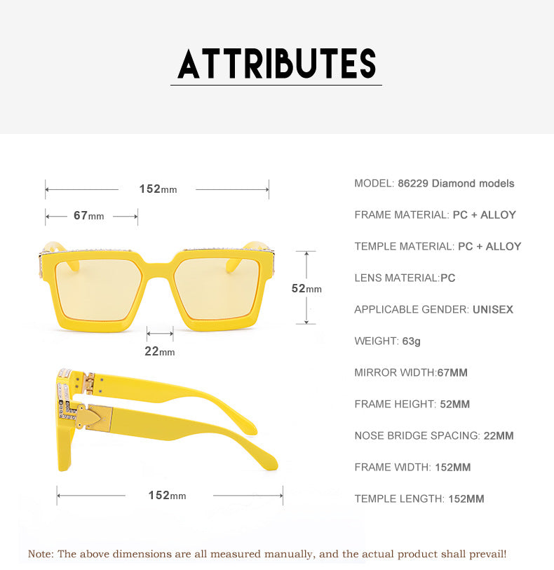 Diamond-Studded Large Square Frame Sunglasses for Women, European and American Style, 0k Influencer Same Style Sunglasses for Men, Trendy and High-End Feel shades - 图片 26