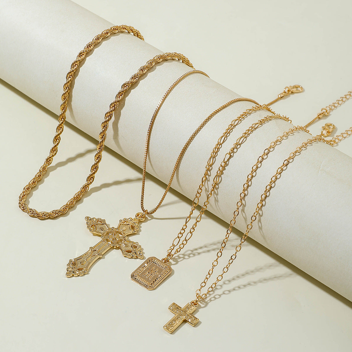 European and American Retro Hollow Diamond Cross Pendant Necklace Gothic Style Black Layered Wear Y Type Necklace - 图片 50