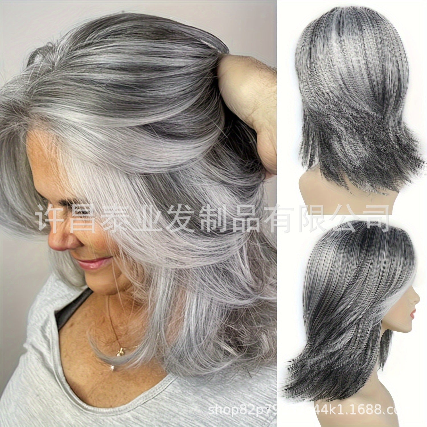 European and American Foreign Trade Cross-Border Wig for Women, Middle Part, Eight-Character Bangs, Middle-Aged and Elderly Fashion Short Straight Hair Full Wig, Factory Direct Sale - 图片 8