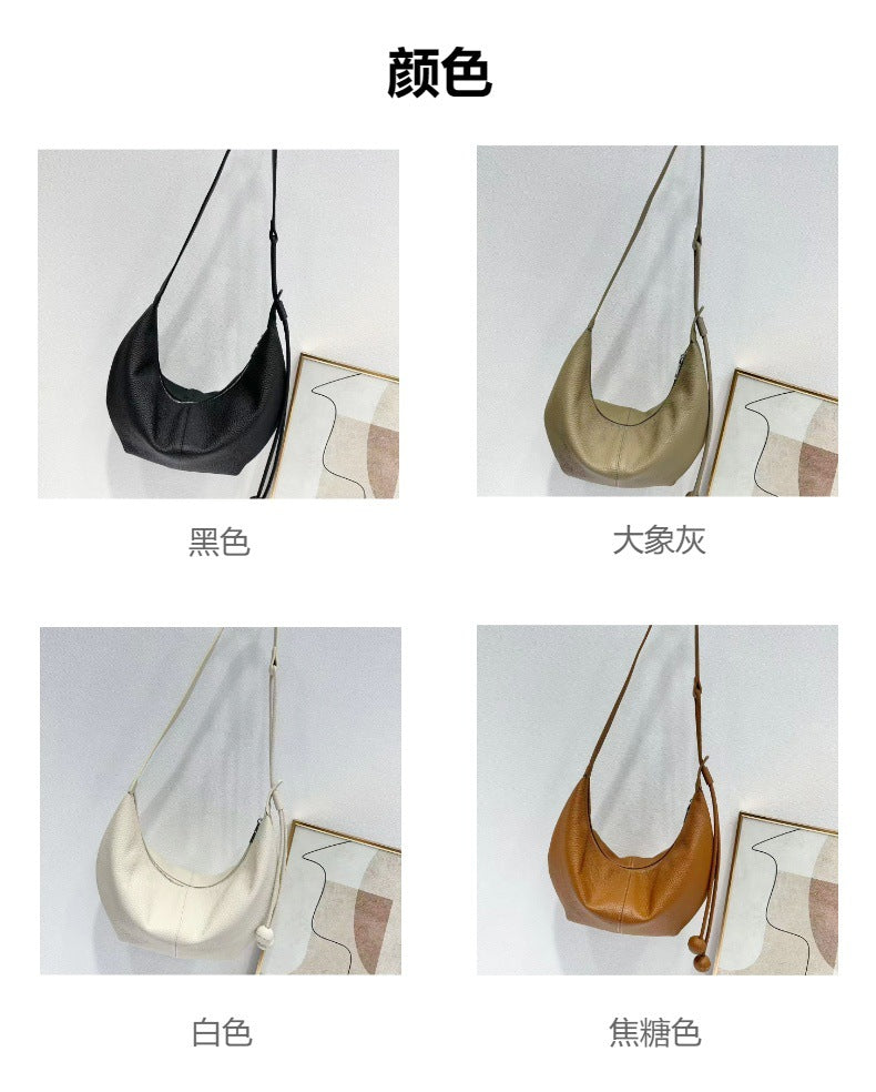 New Genuine Leather Underarm Bag Top Layer Cowhide Horn Dumpling Bag Simple Casual Versatile Single Shoulder Crossbody Bag - 图片 7