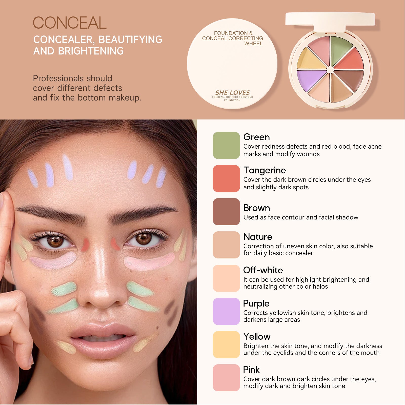 Exclusive Supply sheloves Concealer Cover Acne Marks, Spots, Dark Circles, Contouring Foundation Cream Concealer Palette - 图片 19