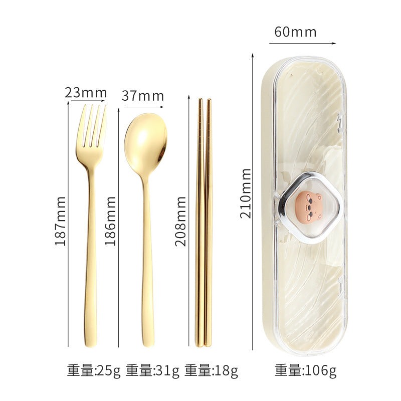 304Stainless Steel Tableware Student Cartoon Portable Tableware Set Work Outdoor Fork Spoon Chopsticks Three-piece Set - 图片 24