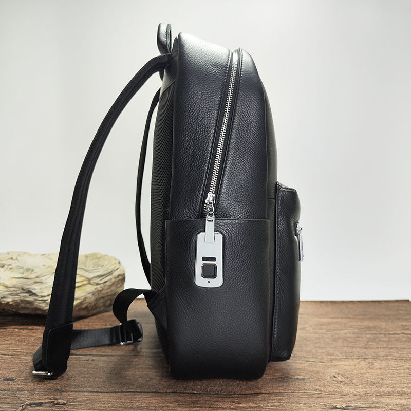Men's Fingerprint Lock Bag Genuine Leather Business Backpack Men's Fashion School Bag Large Capacity Laptop Bag Travel Backpack - 图片 6