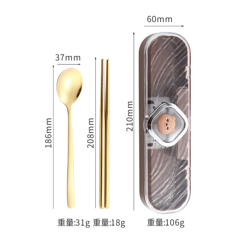 304Stainless Steel Tableware Student Cartoon Portable Tableware Set Work Outdoor Fork Spoon Chopsticks Three-piece Set - 图片 16