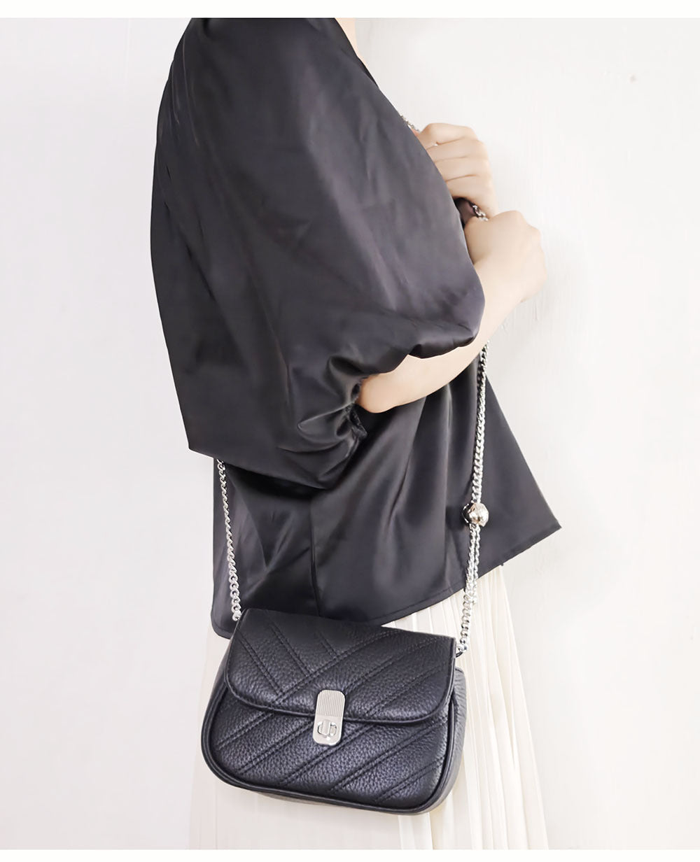 Genuine Leather Women's Bag New Metal Chain Small Square Bag Simple Versatile Chanel Style Single Shoulder Solid Color Embroidered Thread Crossbody Bag - 图片 41