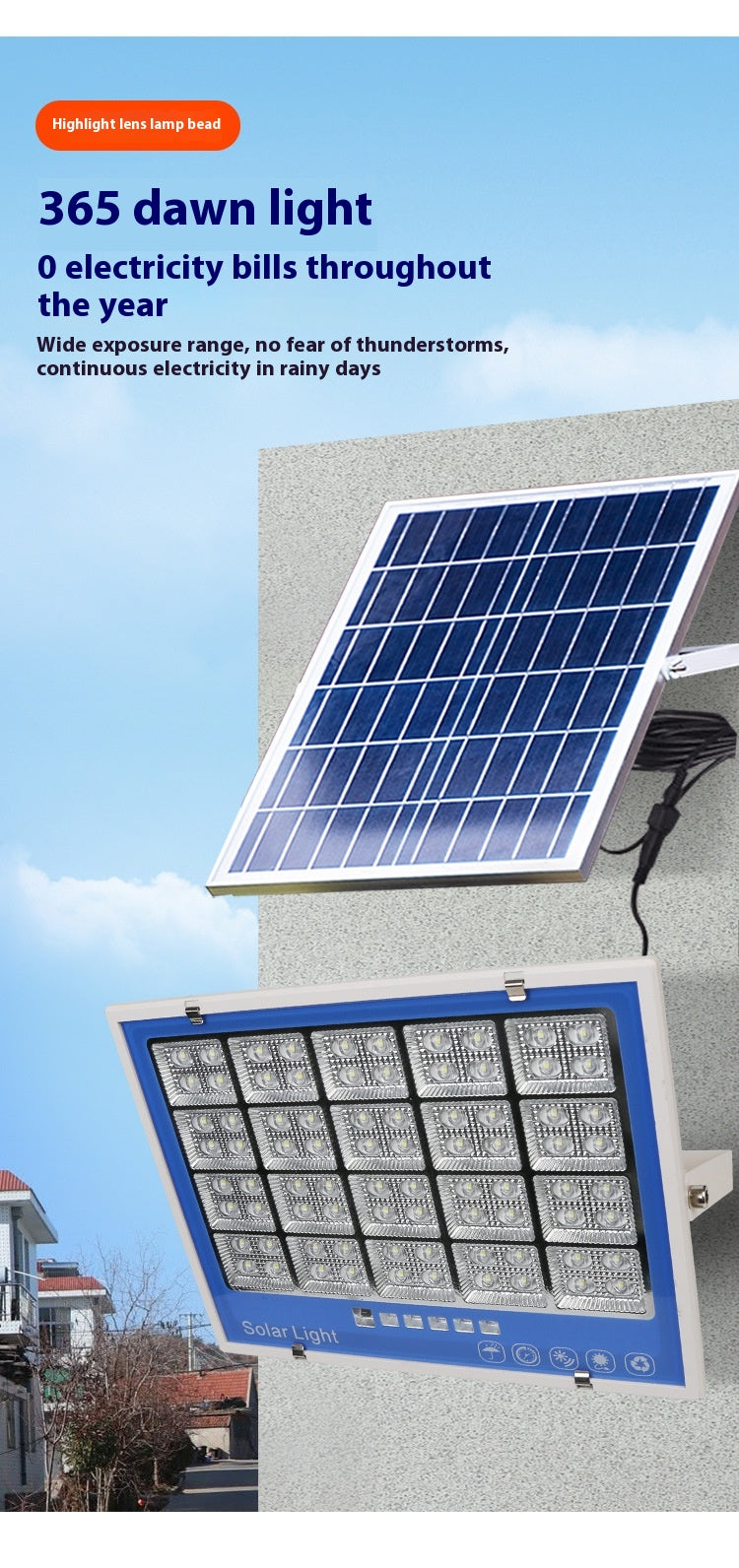 Super Bright New Rural Household LED Street Light Indoor/Outdoor IP65 Flood Light Waterproof Iron ABS for Roads Solar Panels - 图片 16