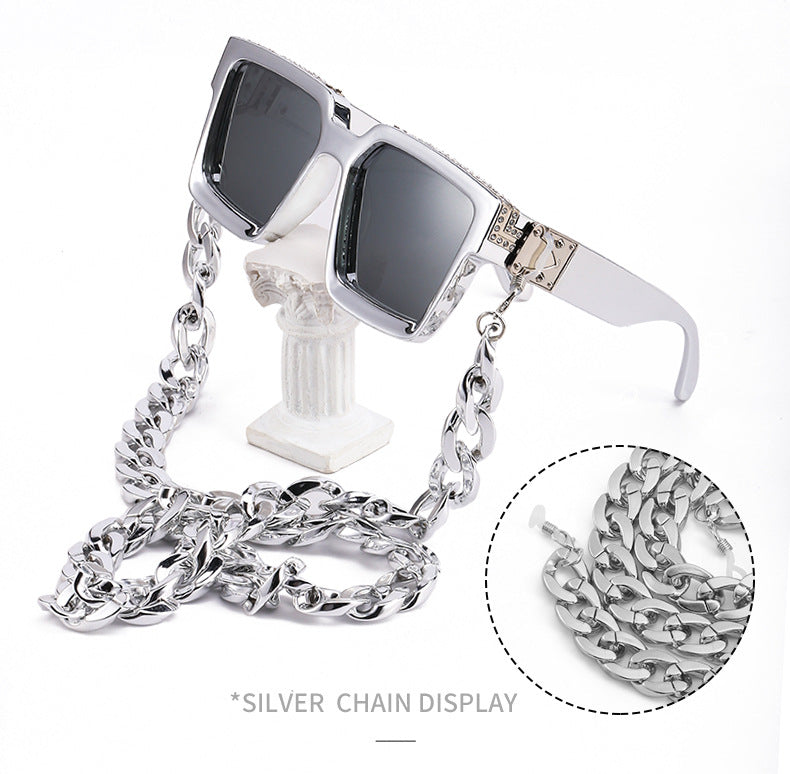 Diamond-Studded Large Square Frame Sunglasses for Women, European and American Style, 0k Influencer Same Style Sunglasses for Men, Trendy and High-End Feel shades - 图片 18