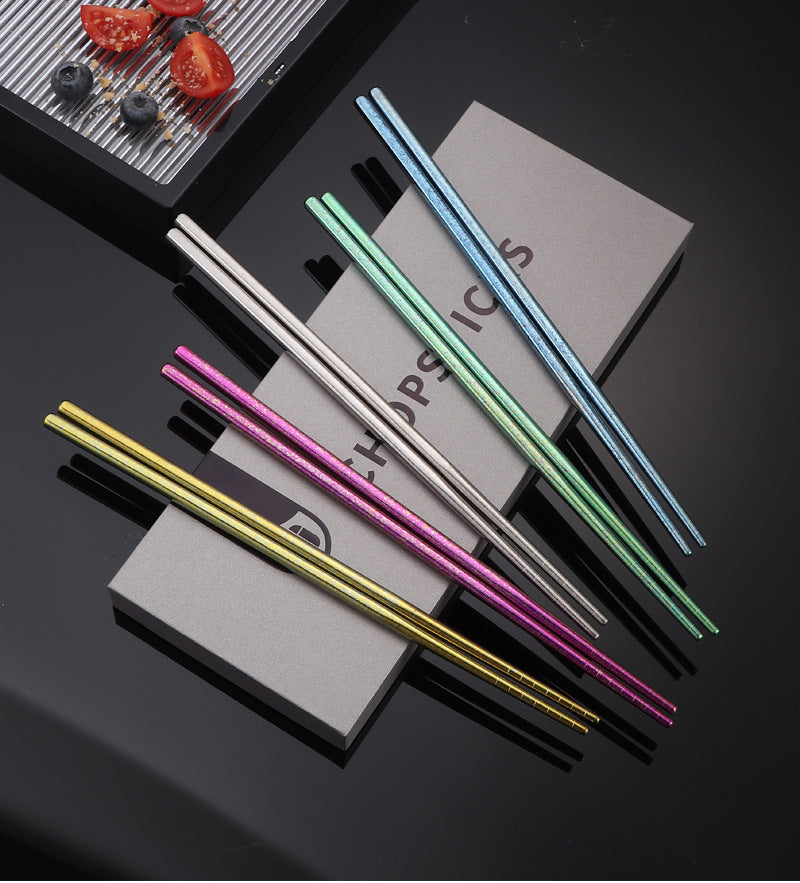 Pure Titanium Crystal Chopsticks for Home and Outdoor Use, Light Luxury Colorful Ice Flower Chopsticks23cm Half Square Chopsticks Restaurant Antibacterial Titanium Chopsticks - 图片 29
