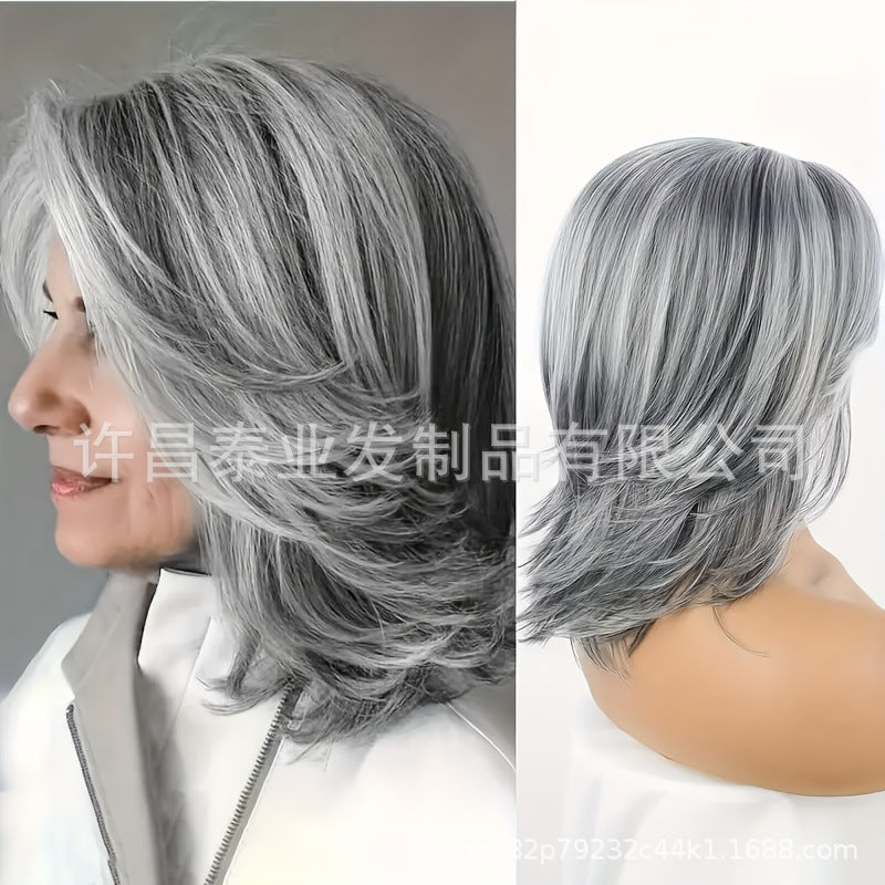 European and American Foreign Trade Cross-Border Wig for Women, Middle Part, Eight-Character Bangs, Middle-Aged and Elderly Fashion Short Straight Hair Full Wig, Factory Direct Sale - 图片 6