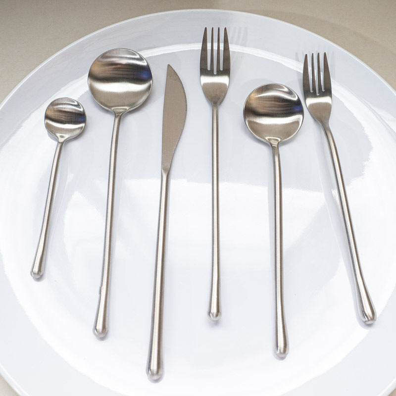 Japanese Style ins304Stainless Steel Thickened Round Dessert Spoon Western Cutlery Set Long Handle Fruit Fork - 图片 13