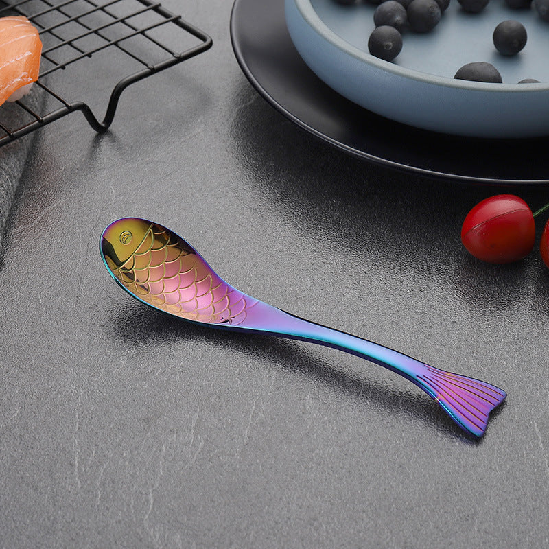 304Stainless Steel Spoon Cooking Restaurant Spoon Pickled Fish Spoon Cartoon Spoon PVD Titanium-plated Colorful Fish Tail Cute Spoon - 图片 14