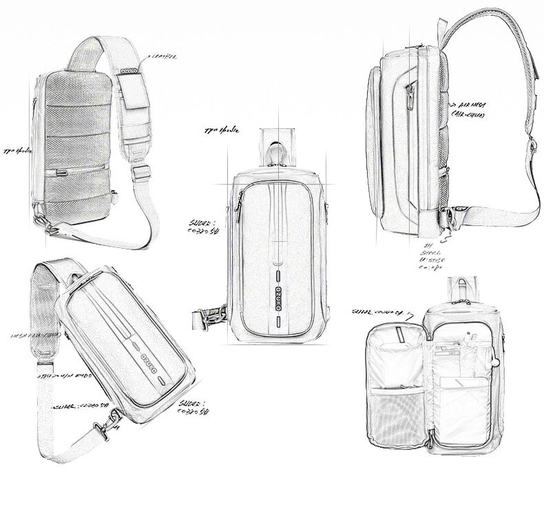 OZUKO Men's Functional Chest Bag Waterproof Crossbody Bag Multifunctional Shoulder Bag Outdoor Sports Large Capacity Trendy Bag - 图片 10