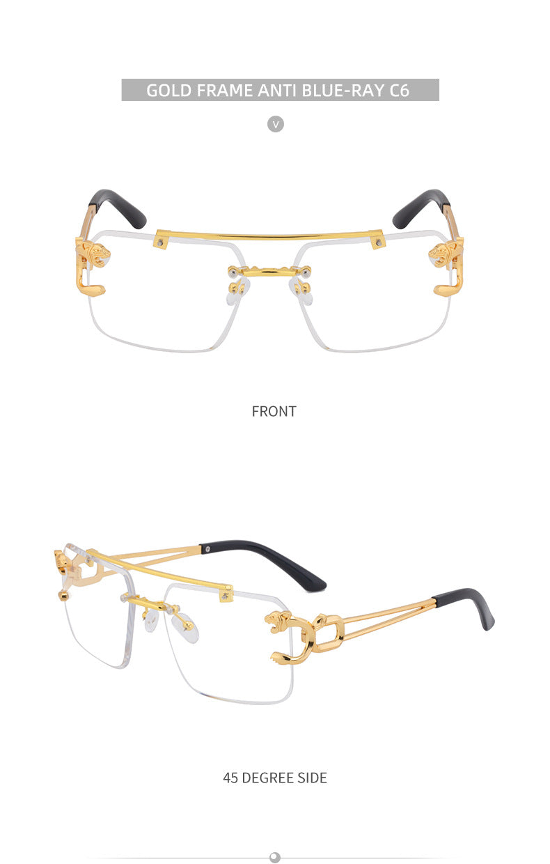 European and American Retro Double Bridge Sunglasses for Men Fashion Leopard Rimless Cut Edge Sunglasses for Women Wholesale shades - 图片 33