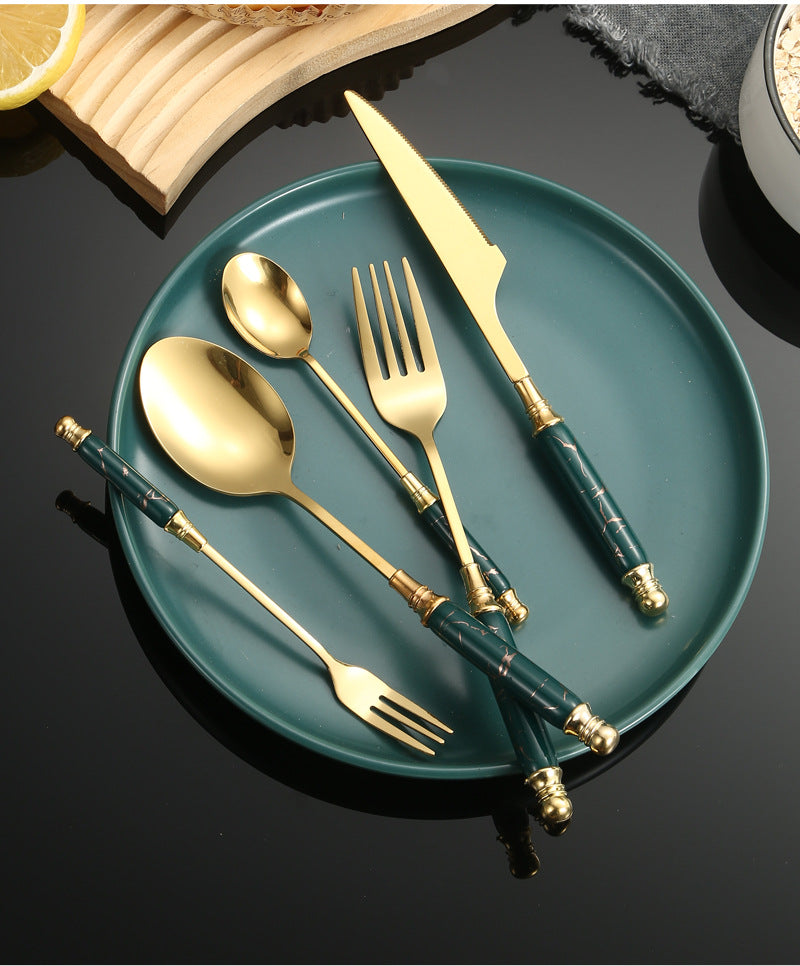 Stainless Steel Cutlery Restaurant Western Steak Knife Fork Imitation Marble Pattern Ceramic Handle Knife Fork Spoon Tea Spoon Tea Fork Set - 图片 55