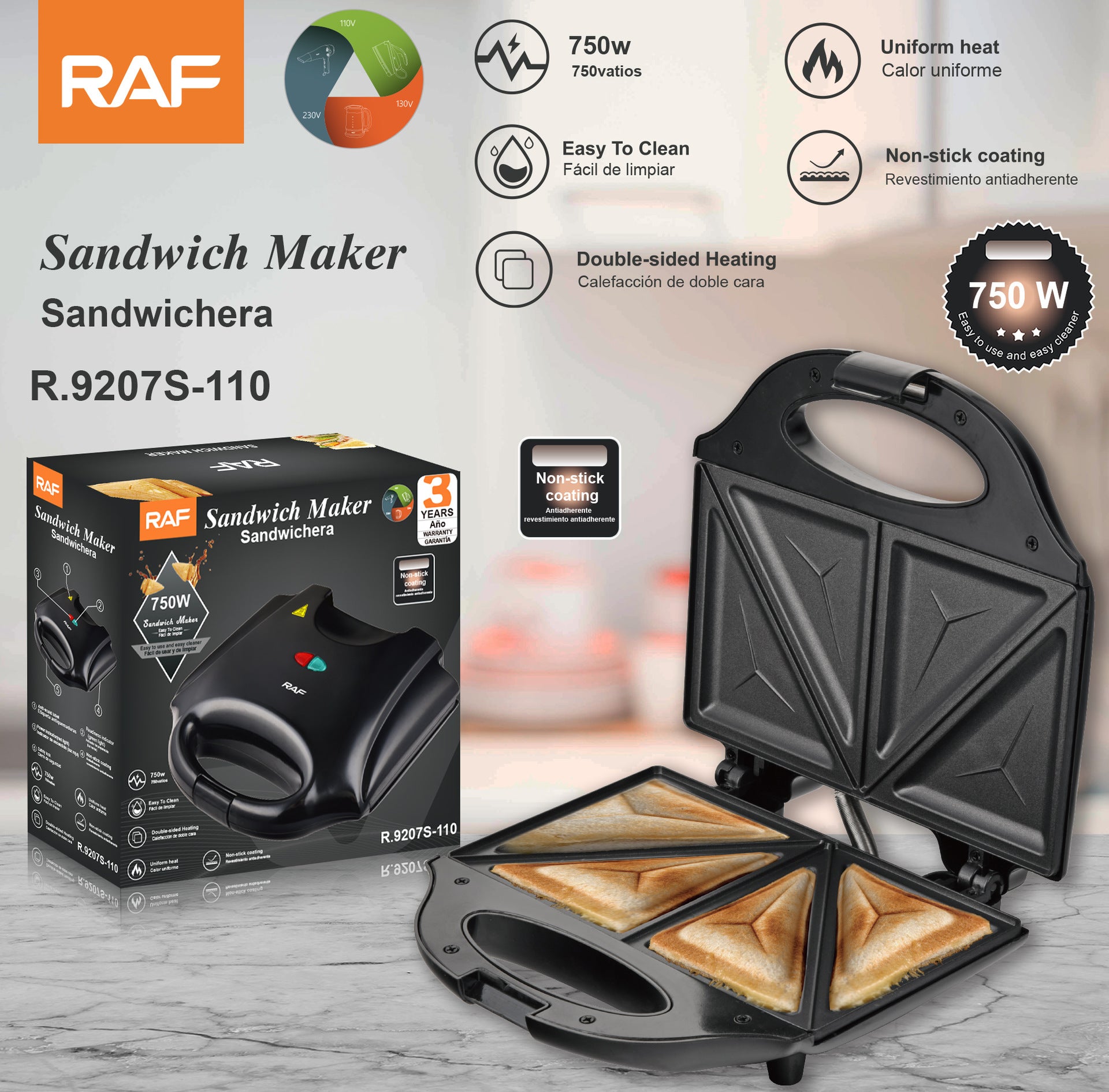 RAF European Standard Sandwich Maker Breakfast Machine Waffle Maker Toaster Multifunctional Light Food Machine Breakfast Machine - 图片 14