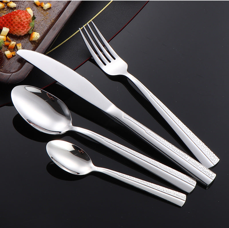 410Stainless Steel Tableware Hotel Restaurant Sand Texture Knife Fork Spoon Tea Spoon24Set of gold Western Steak Knives and Forks - 图片 32