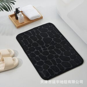 Embossed Pebble Coral Fleece Mat for Bathroom Toilet U Type bathroom absorbent foot mat small stones2Set