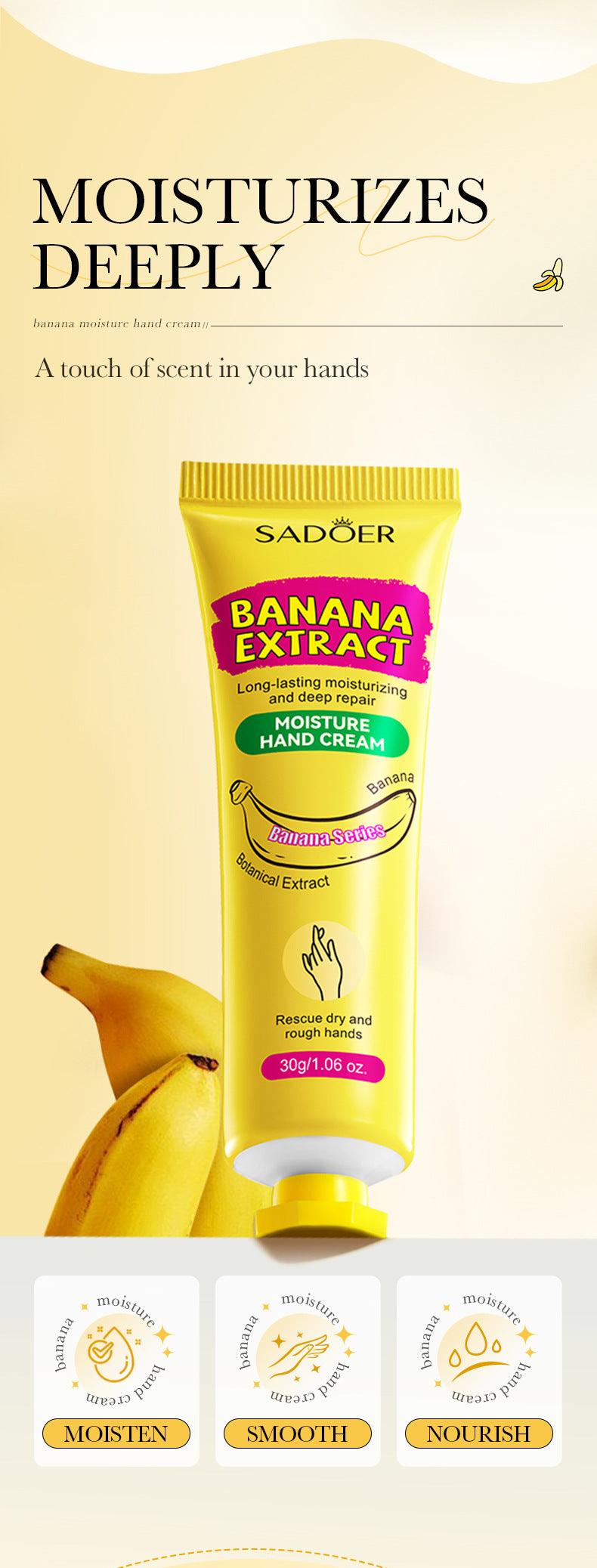 Banana Hydrating Hand Cream30g SADOER Moisturizing and anti-chapped autumn and winter hand cream wholesale - 图片 9