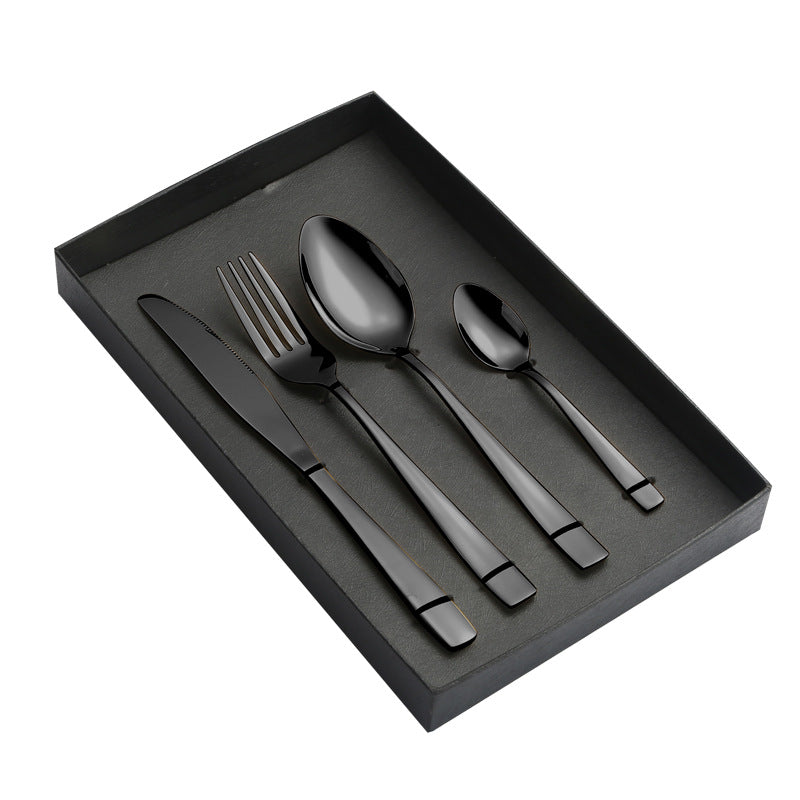 410Stainless Steel Cutlery Western Food Square Handle Knife Fork Spoon4Gift Set Cutlery Set Steak Knife Fork Spoon - 图片 10