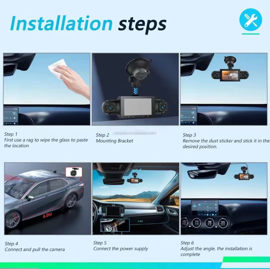 Dash Cam with Four Lenses1080P High-definition infrared night vision four-record simultaneous display dash cam DVR - 图片 21