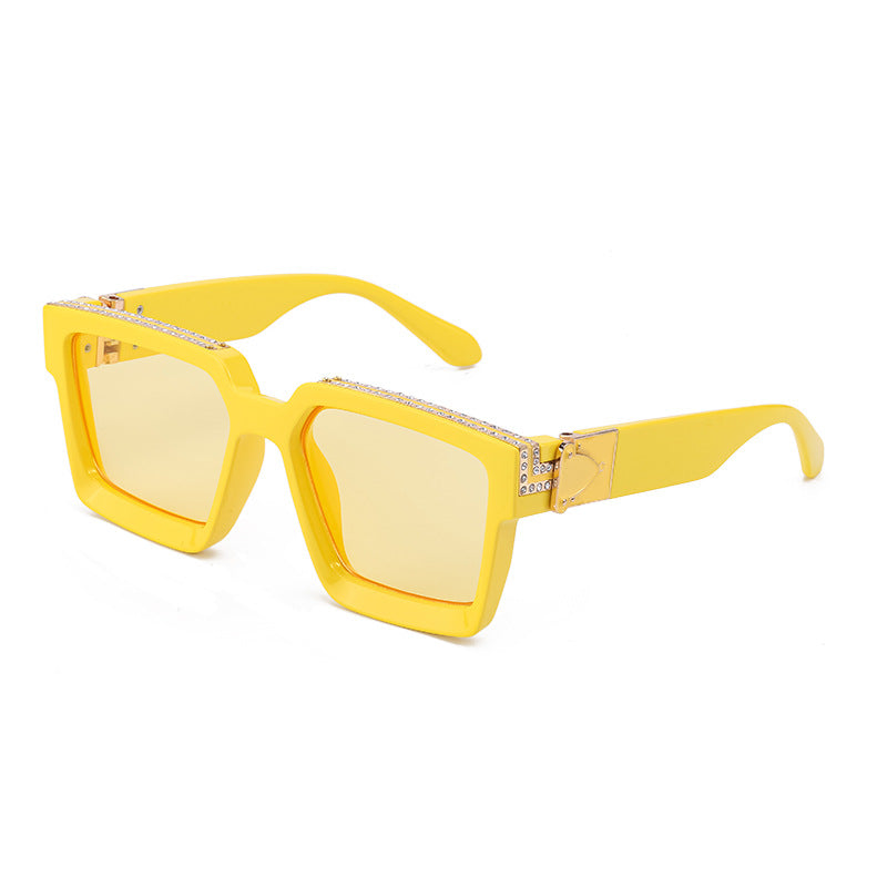 Diamond-Studded Large Square Frame Sunglasses for Women, European and American Style, 0k Influencer Same Style Sunglasses for Men, Trendy and High-End Feel shades - 图片 4