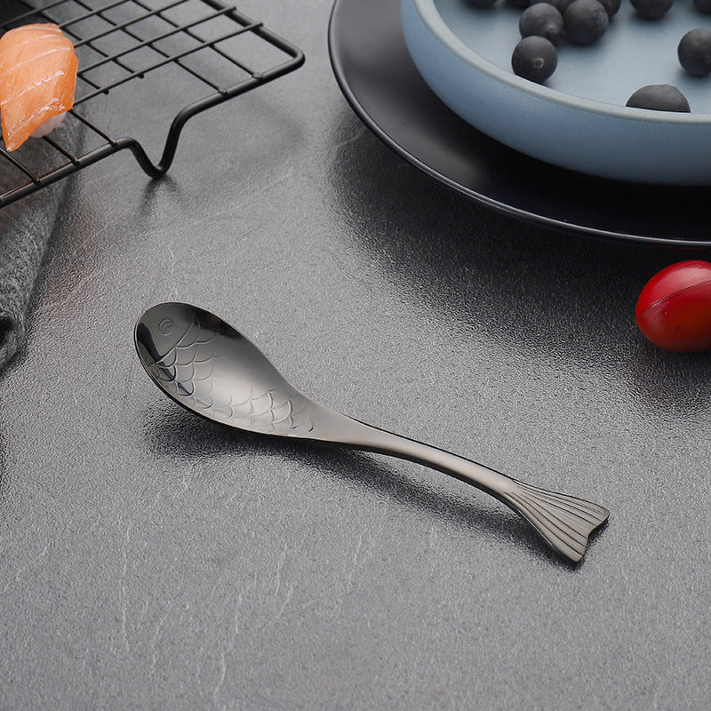 304Stainless Steel Spoon Cooking Restaurant Spoon Pickled Fish Spoon Cartoon Spoon PVD Titanium-plated Colorful Fish Tail Cute Spoon - 图片 20