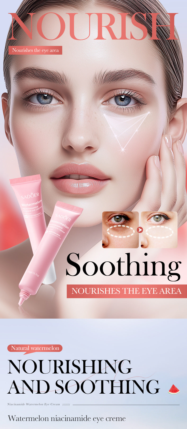 Watermelon Niacinamide Essence Eye Cream SADOER Moisturizing Eye Cream for Eye Area Wholesale Cross-Border Trade - 图片 7