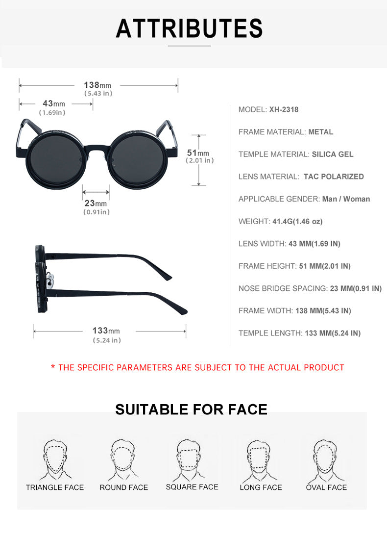 ND Nine-Stage Manual Adjustable Zoom Glasses Anti-Glare Round Frame Sunscreen Sunglasses High-End Polarized Sunglasses for Men - 图片 20