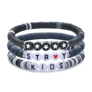 Black and Gray Soft Clay Star Bracelet Elastic Cord Friendship Music Support Bracelet KIDS Alphabet Soft Clay Bracelet Set