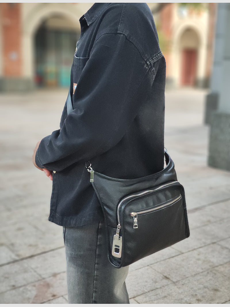 Fingerprint Lock Bag Genuine Leather New Business Commuting Backpack Fashion Small Crossbody Bag Men's Shoulder Bag Portable - 图片 8