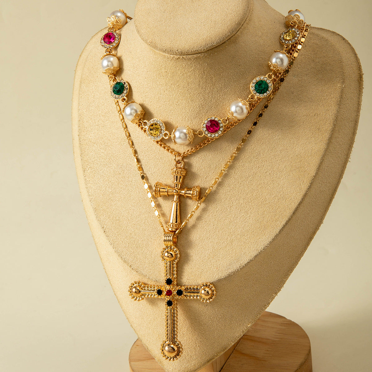 European and American Retro Hollow Diamond Cross Pendant Necklace Gothic Style Black Layered Wear Y Type Necklace - 图片 55