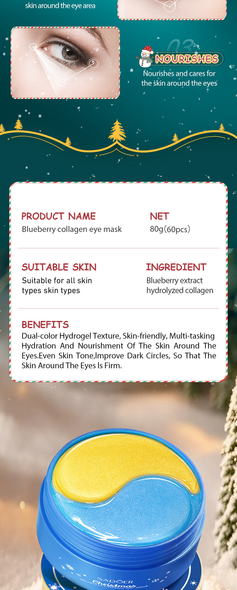 Christmas Blueberry Collagen Eye Mask SADOER Moisturizing Eye Mask Cross-Border Wholesale - 图片 17