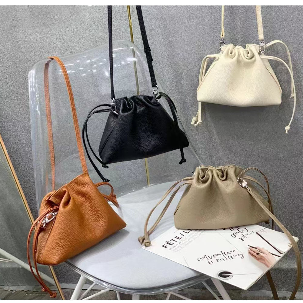 Wholesale pleated cloud bag genuine leather small handbag for women bag Bucket Bag Top Layer Cowhide Niche ins Shoulder Crossbody Bag - 图片 9
