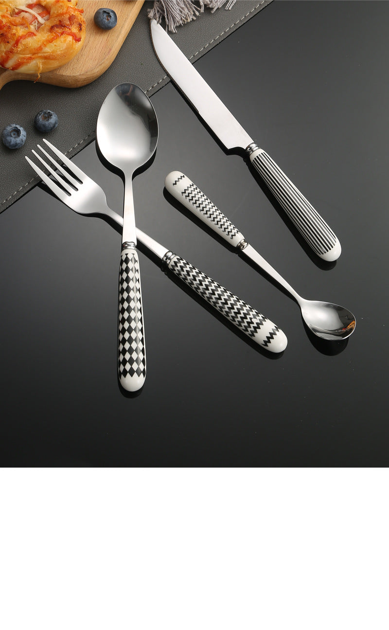 410Stainless Steel Cutlery Restaurant Creative Hepburn Style Ceramic Handle Knife Fork Spoon Tea Spoon Set Western Steak Knife Fork - 图片 24