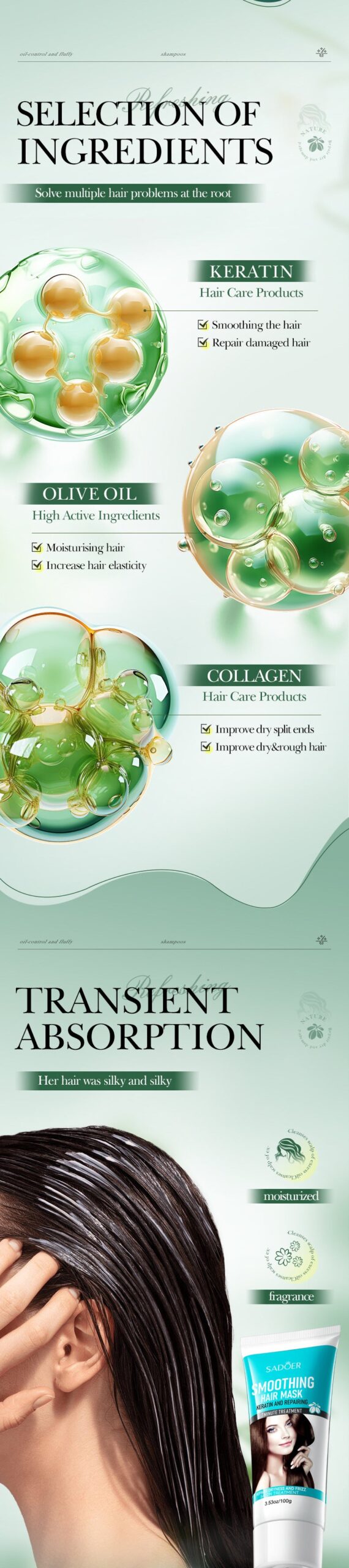 Baked Keratin Hair Mask100g SADOER Smooth Repair Improve Frizz Foreign Trade Cross-Border Wholesale - 图片 13