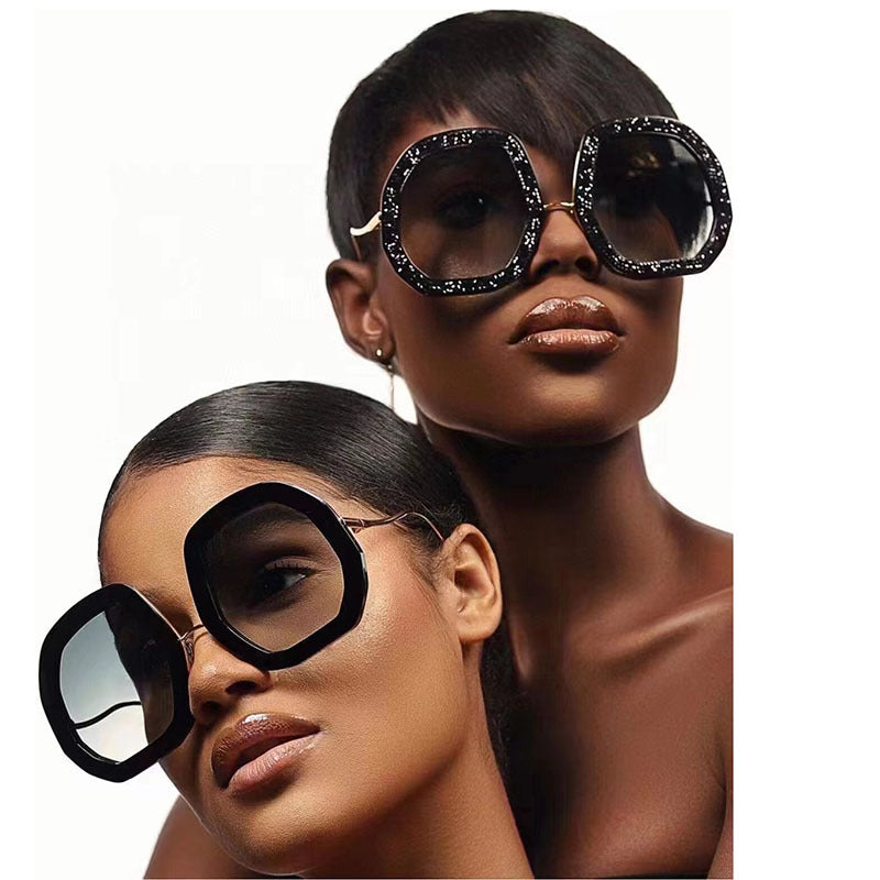European and American Style Women's Sunglasses with Rhinestones, Irregular Polygonal Large Frame Sunglasses, Trendy High-End Glasses Wholesale - 图片 10
