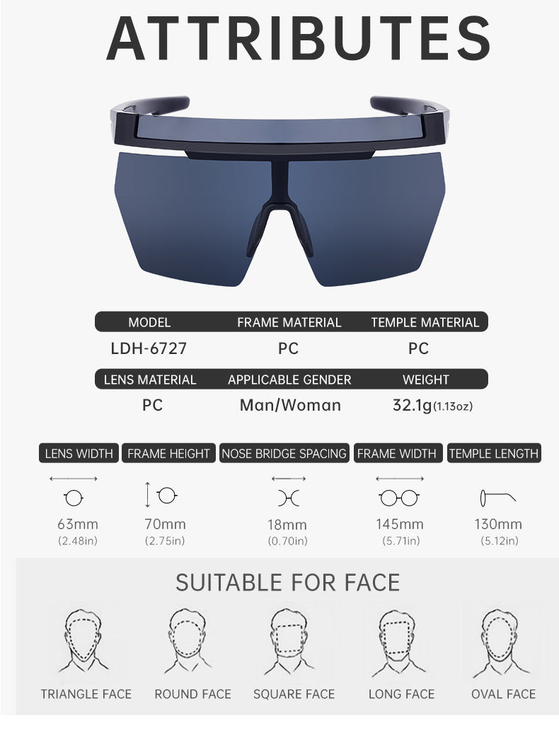 European and American Style Colorful Outdoor Sports Cycling Sunglasses for Women Trendy Fashion One-piece Windproof Sunglasses for Men Wholesale - 图片 16