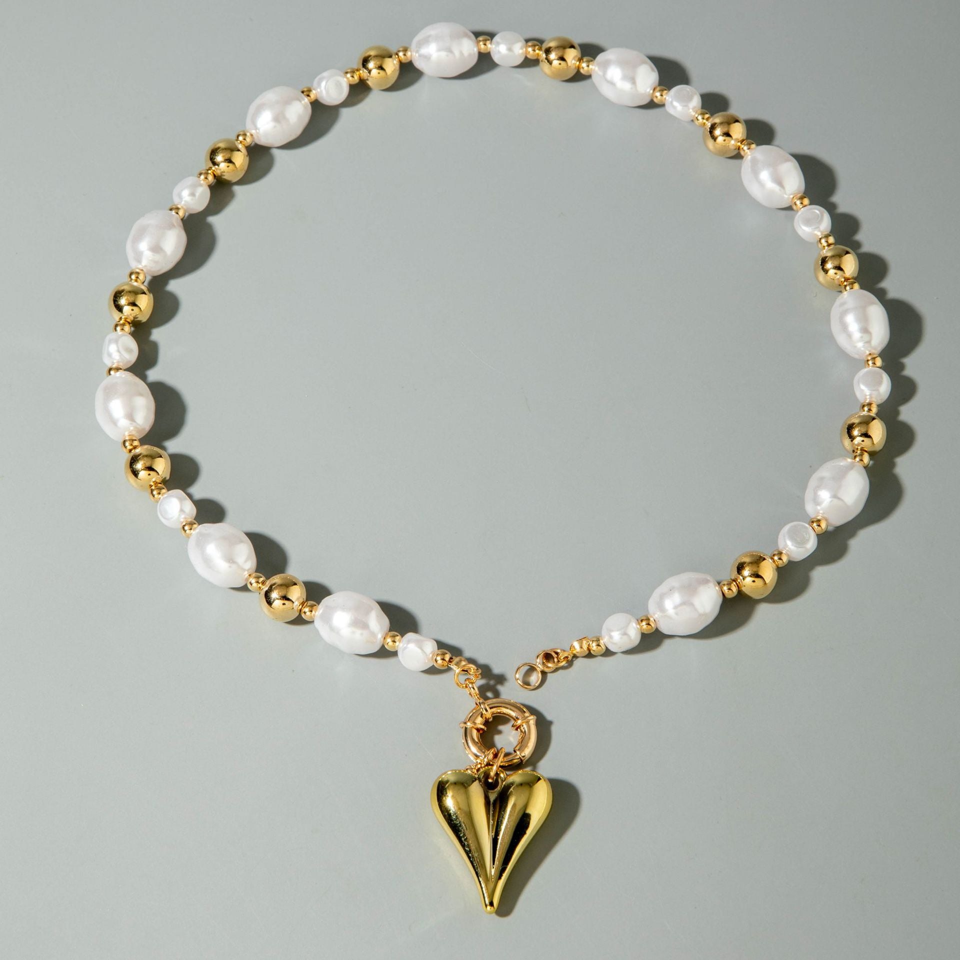 Ornament Layered Wear CCB Peach Heart Necklace Wholesale Baroque Metal Pendant Pearl Necklace - 图片 22