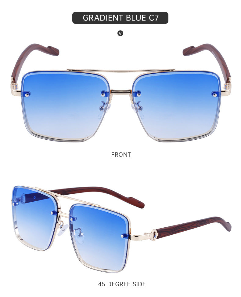 European and American Style Square Frame Cut Edge Sunglasses for Men with Imitation Wood Grain Temples, Men's Trendy Wholesale sunglass - 图片 34